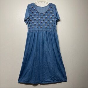Vintage Jane Ashley Denim Maxi Dress Western Blue Size M